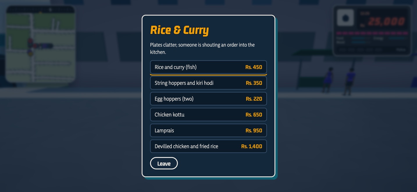 A rice and curry shop's menu: string hoppers, egg hoppers, kottu and lamprais, priced in rupees